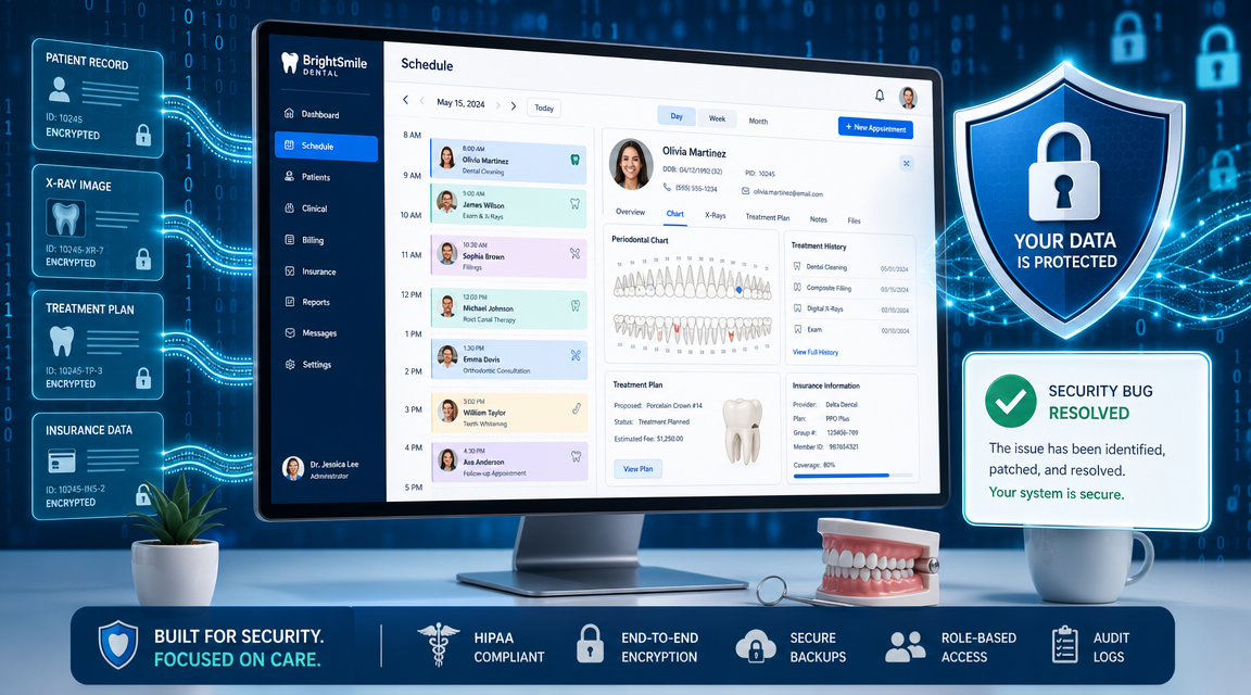 dental practice software security bug